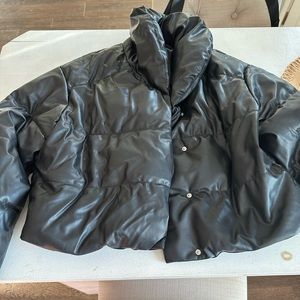 Zara leather puffer bomber jacket